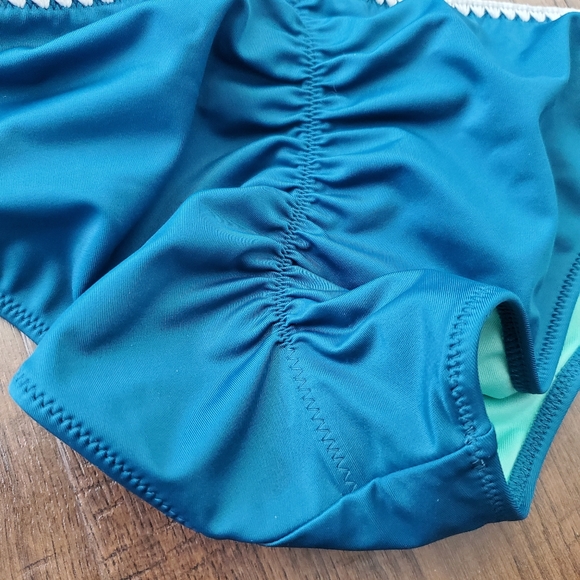 Shade & Shore Two Piece Bikini Set 36D Top Medium Bottoms Teal Crochet - Picture 4 of 7